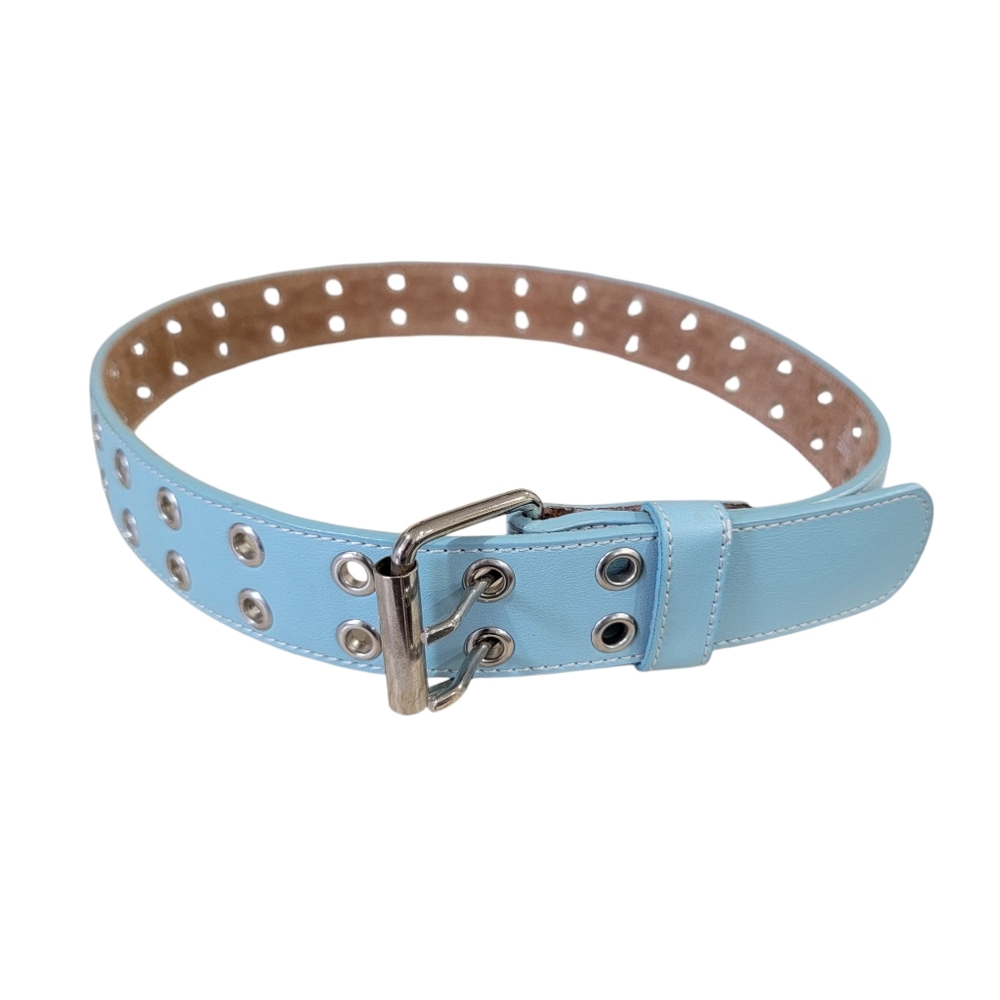 Edgy Blue Double Grommet Belt Unisex Punk Metal Adjustable 80’s 90’s Siz…